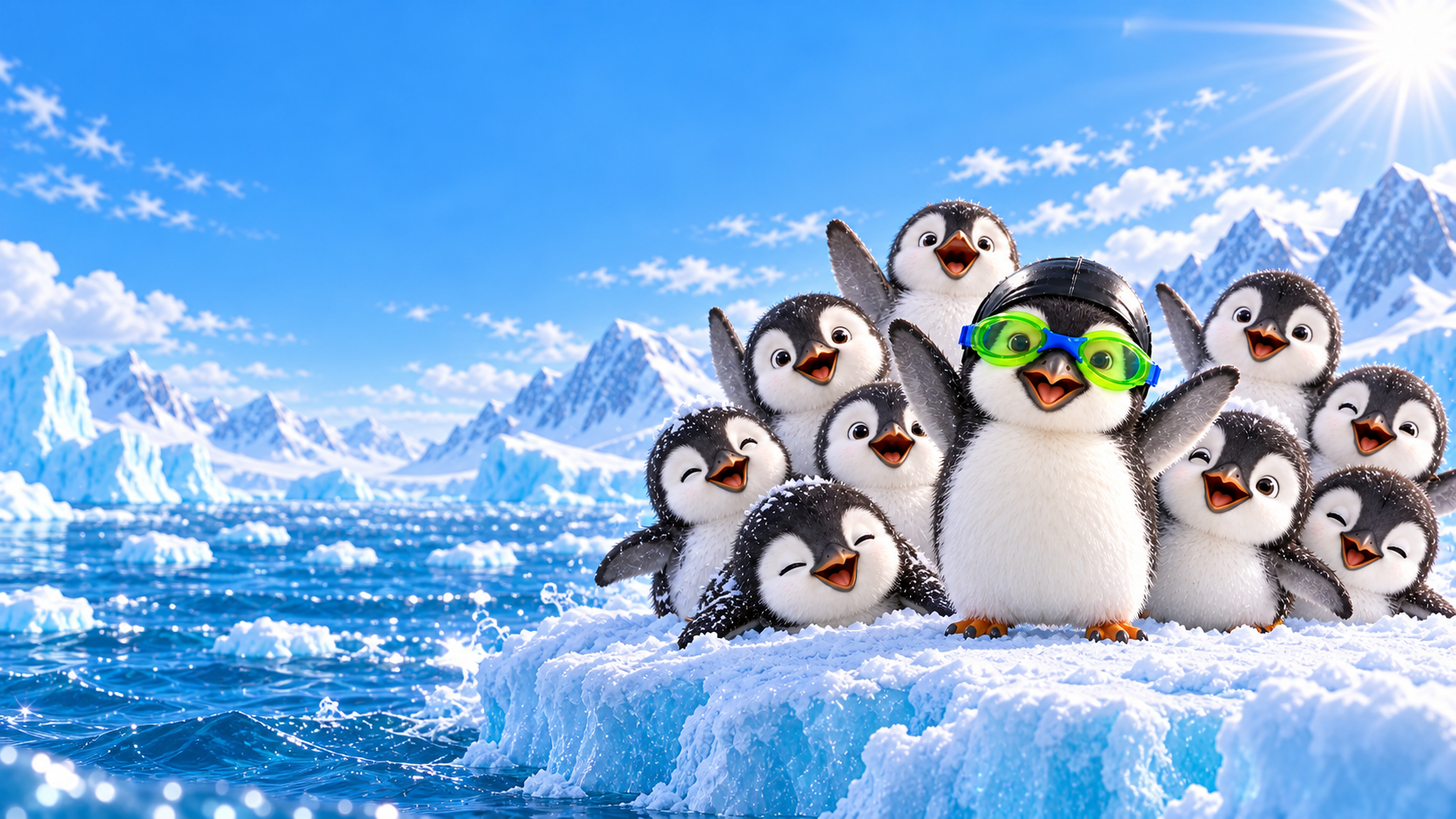 NasPenguin standing with a cheerful penguin colony