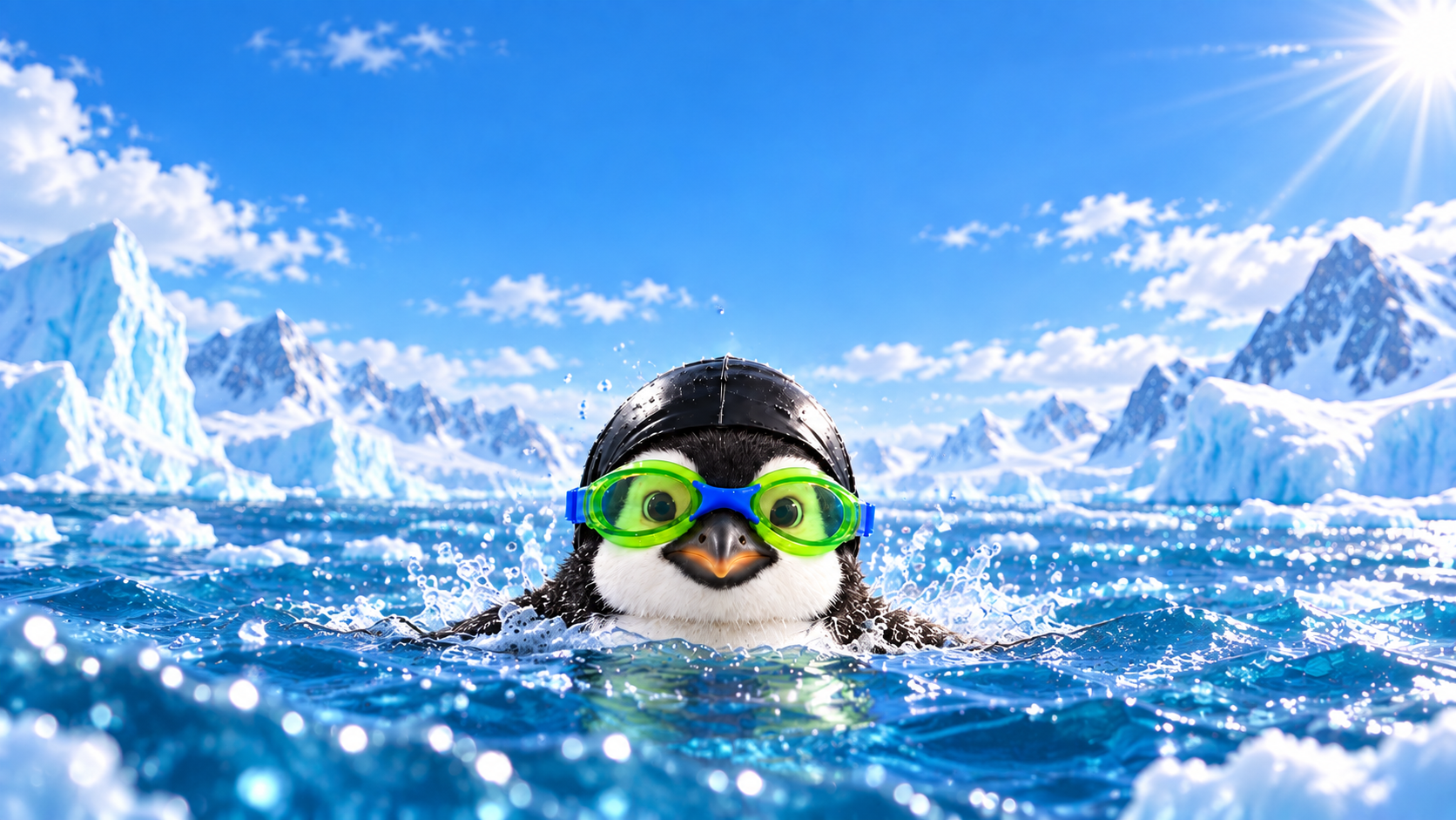 NasPenguin swimming through icy water